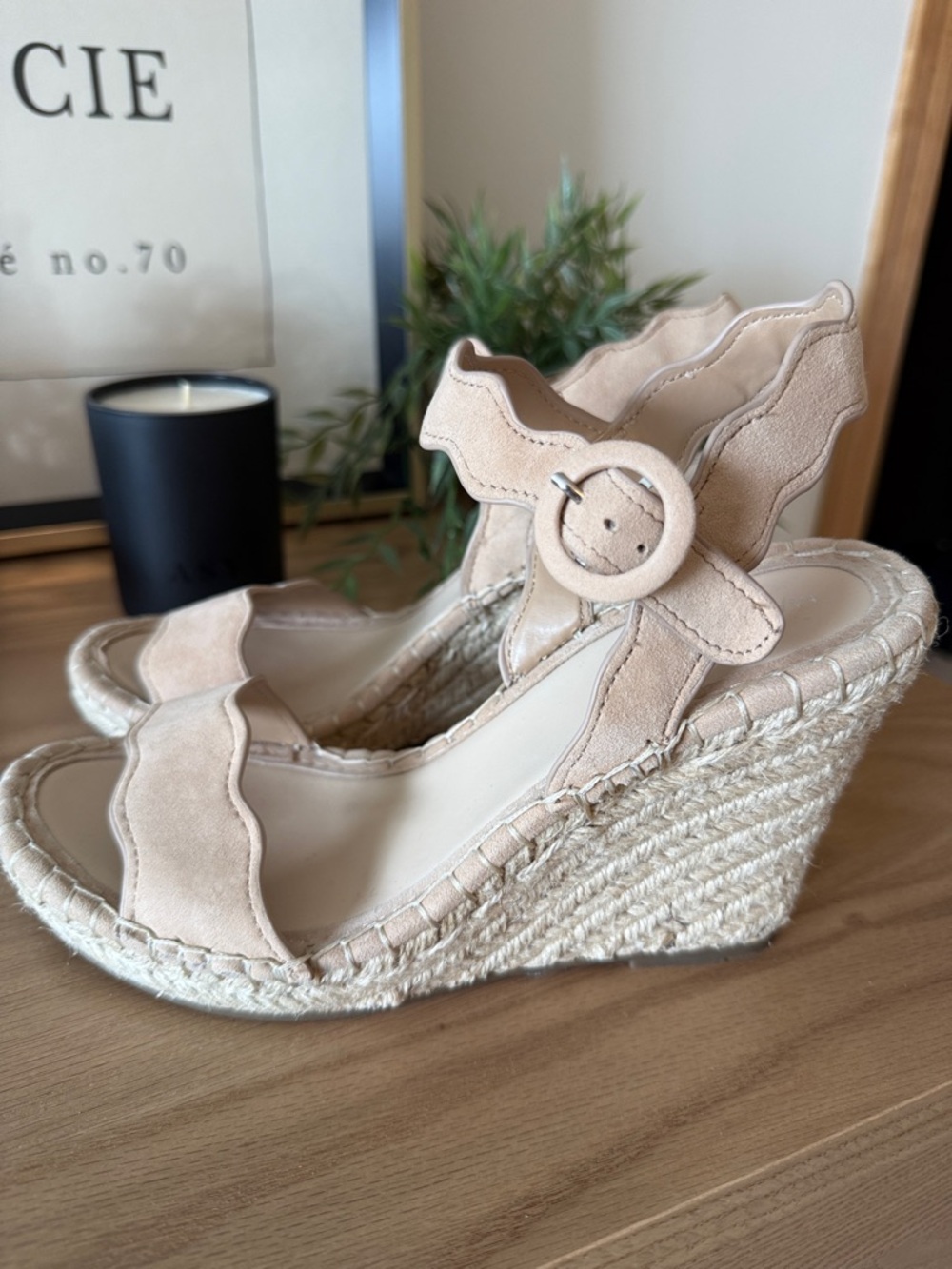 Marc Fisher Beige Suede Espadrille Wedge Sandals